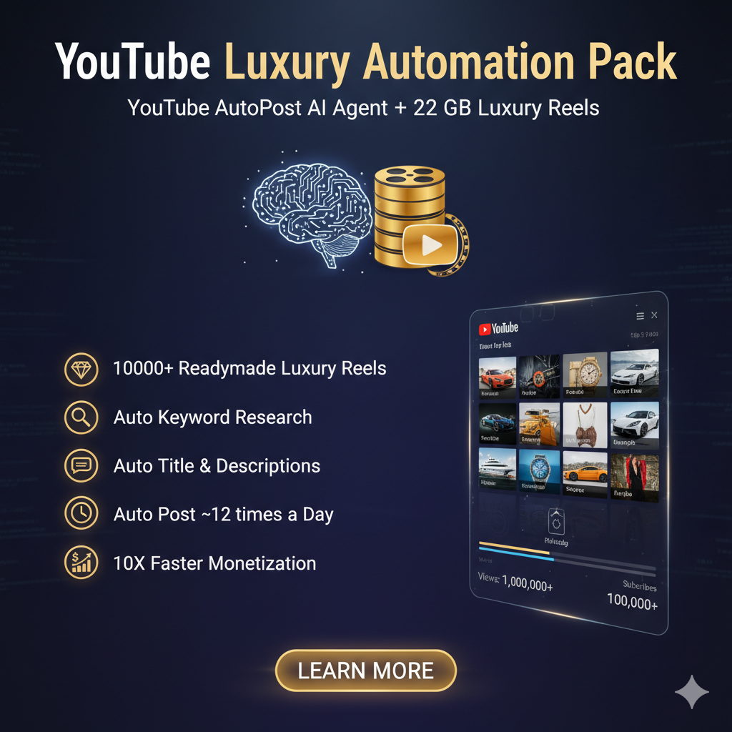 YouTube Earning Pack (AI Agent + Luxury Reels) 1 Youtube Luxury AI Pack